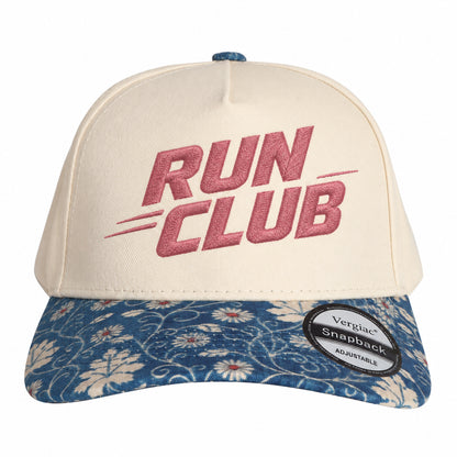 RUN CLUB Sports Letter Embroidered 5-Panel Cotton Trucker Hat with Printed Brim and Structured Front, Adjustable Unisex Baseball Cap, 1 Piece