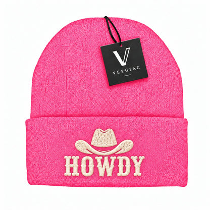 A HOWDY Embroidered Acrylic Knitted Hat Unisex High Elasticity High Gram Weight Warm and Comfortable