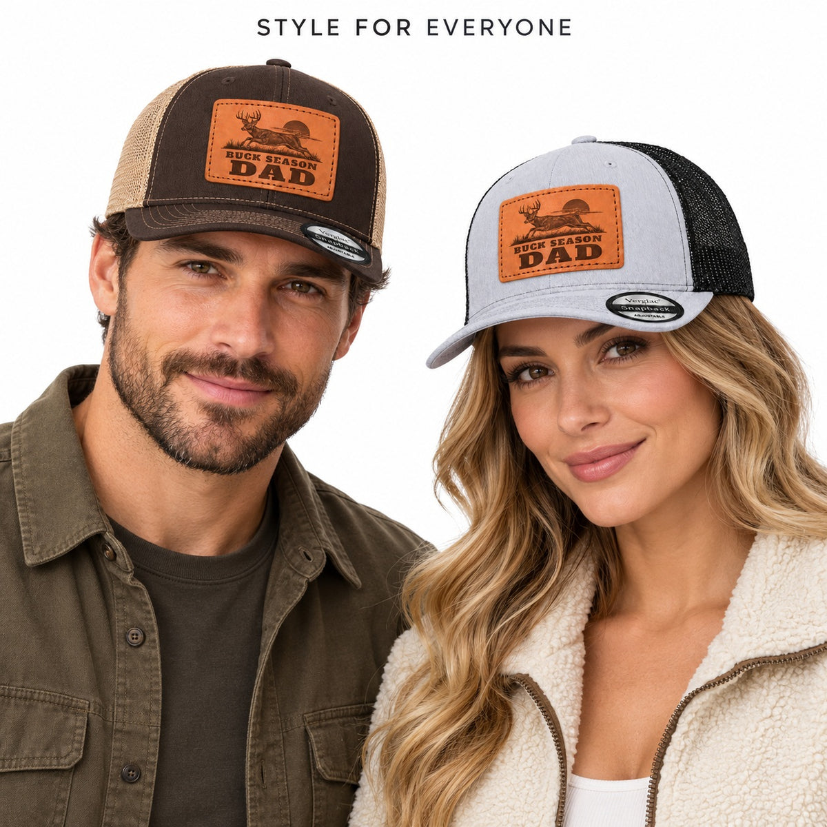 Buck Season Dad Stag Graphic Leather Patch Trucker Hat