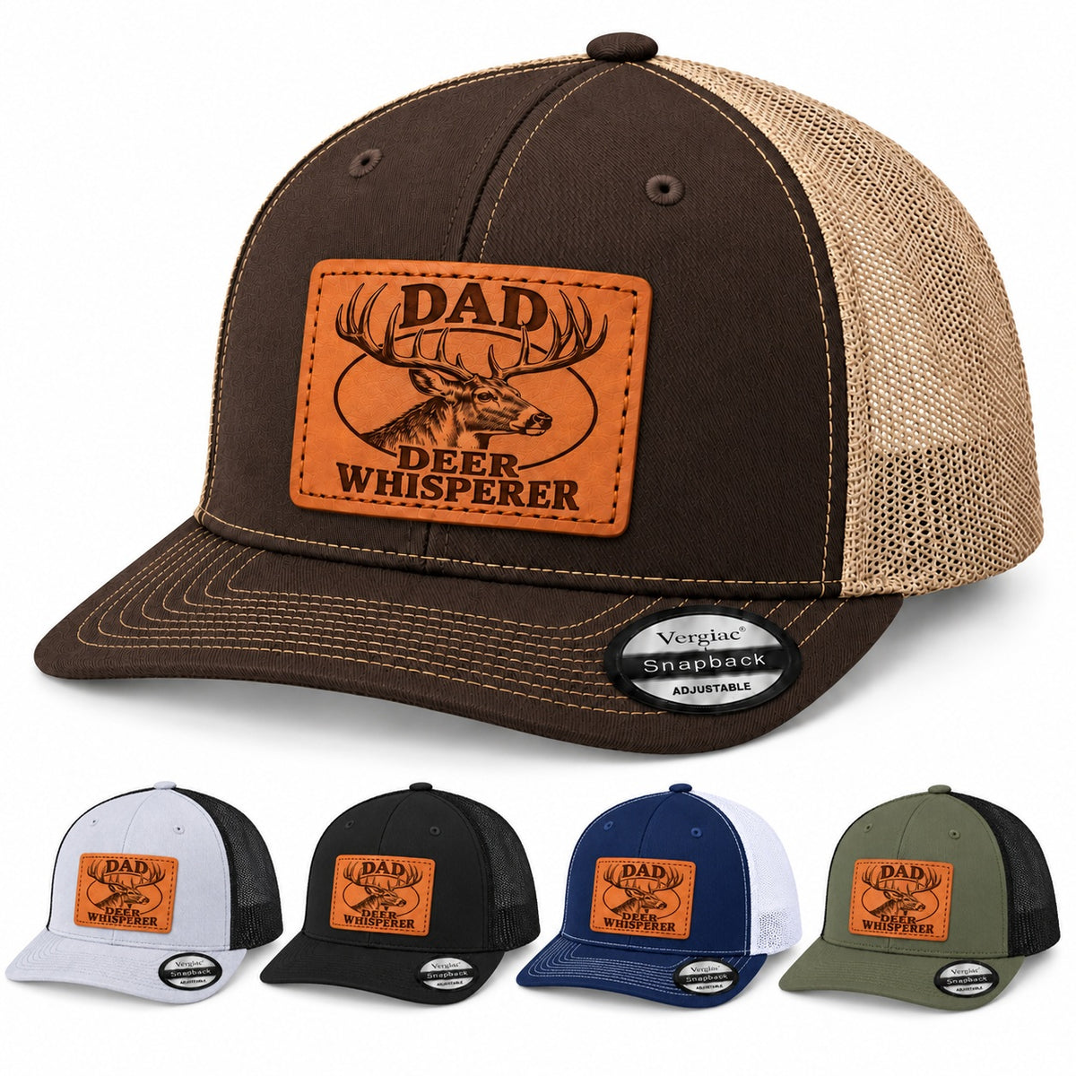 Dad Deer Whisperer Stag Head Graphic Leather Patch Trucker Hat
