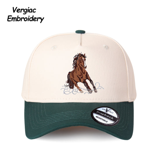 Galloping Horse Embroidered Color Block Trucker Hat, Adjustable Unisex Cap for Travel and Everyday Wear