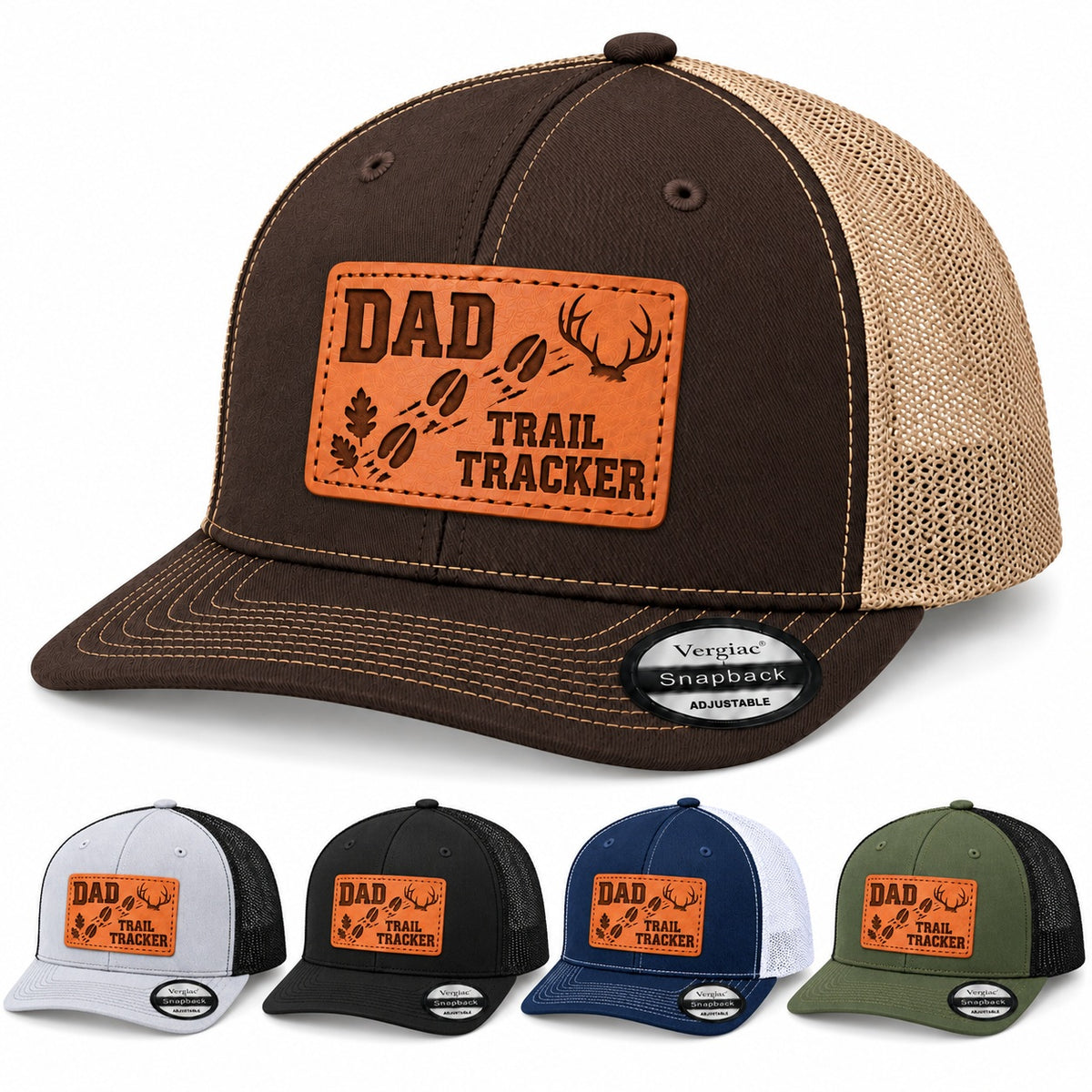 Dad Trail Tracker Antler And Hoofprint Graphic Leather Patch Trucker Hat