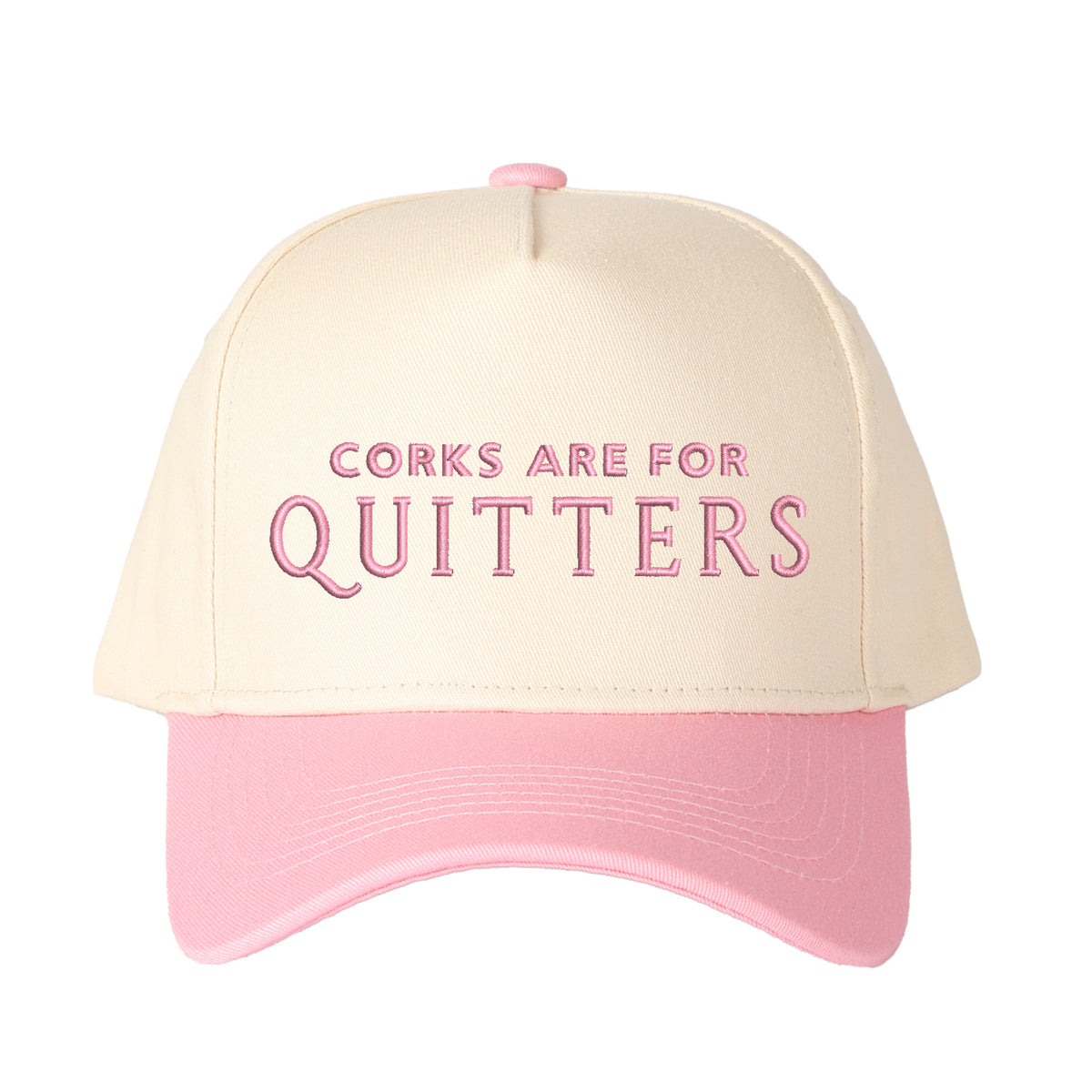 "CORKS ARE FOR QUITTERS" Letter Embroidered Patchwork Trucker Hat | Adjustable Unisex Snapback, Funny Wine Lover Travel Essential Cap