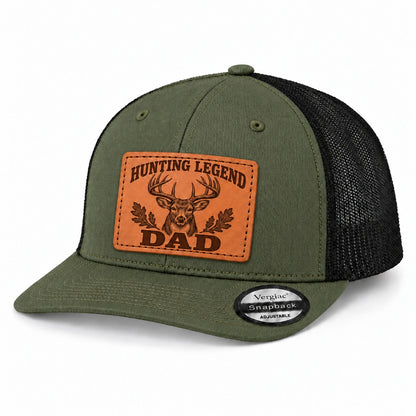 Hunting Legend Dad Deer Head And Oak Leaf Graphic Leather Patch Trucker Hat
