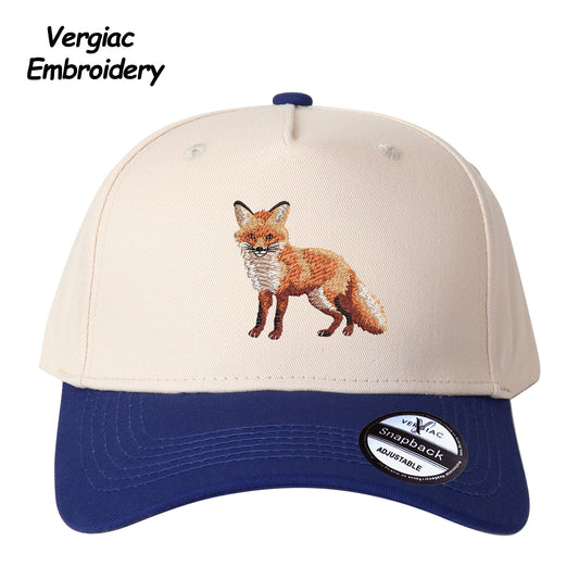 Fox Embroidered Color Block Trucker Hat, Adjustable Unisex Cap for Travel and Everyday Wear