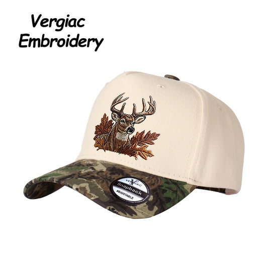 White-Tailed Deer Embroidered Color Block Trucker Hat, Adjustable Unisex Cap for Travel and Everyday Wear