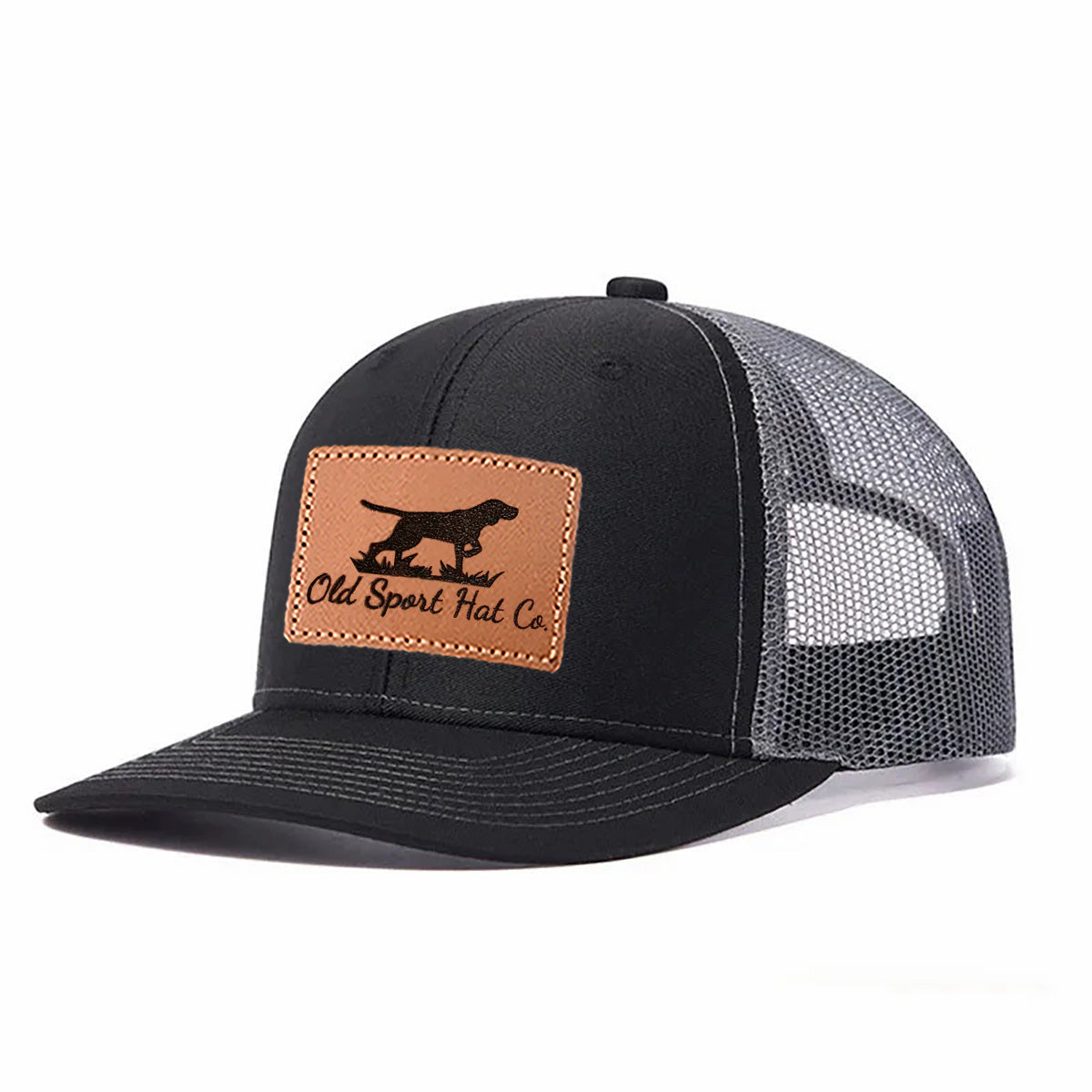 Gun Dog Old Sport Hat Co.letter Leather Patch Trucker Hat