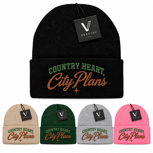 A COUNTRY HEART, City Plans Embroidered Acrylic Knitted Hat Unisex High Elasticity High Gram Weight Warm and Comfortable