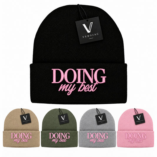 A DOING MY BEST Embroidered Acrylic Knitted Hat Unisex High Elasticity High Gram Weight Warm and Comfortable