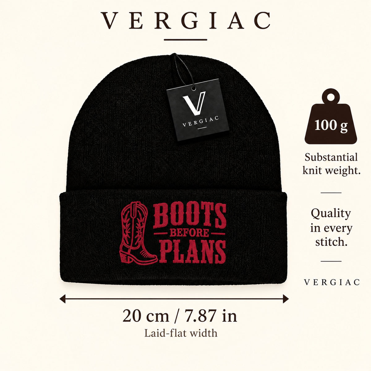 Boots Before Plans Embroidered Knit Beanie