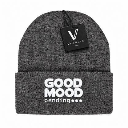 A GOOD MOOD pending... Embroidered Acrylic Knitted Hat Unisex High Elasticity High Gram Weight Warm and Comfortable