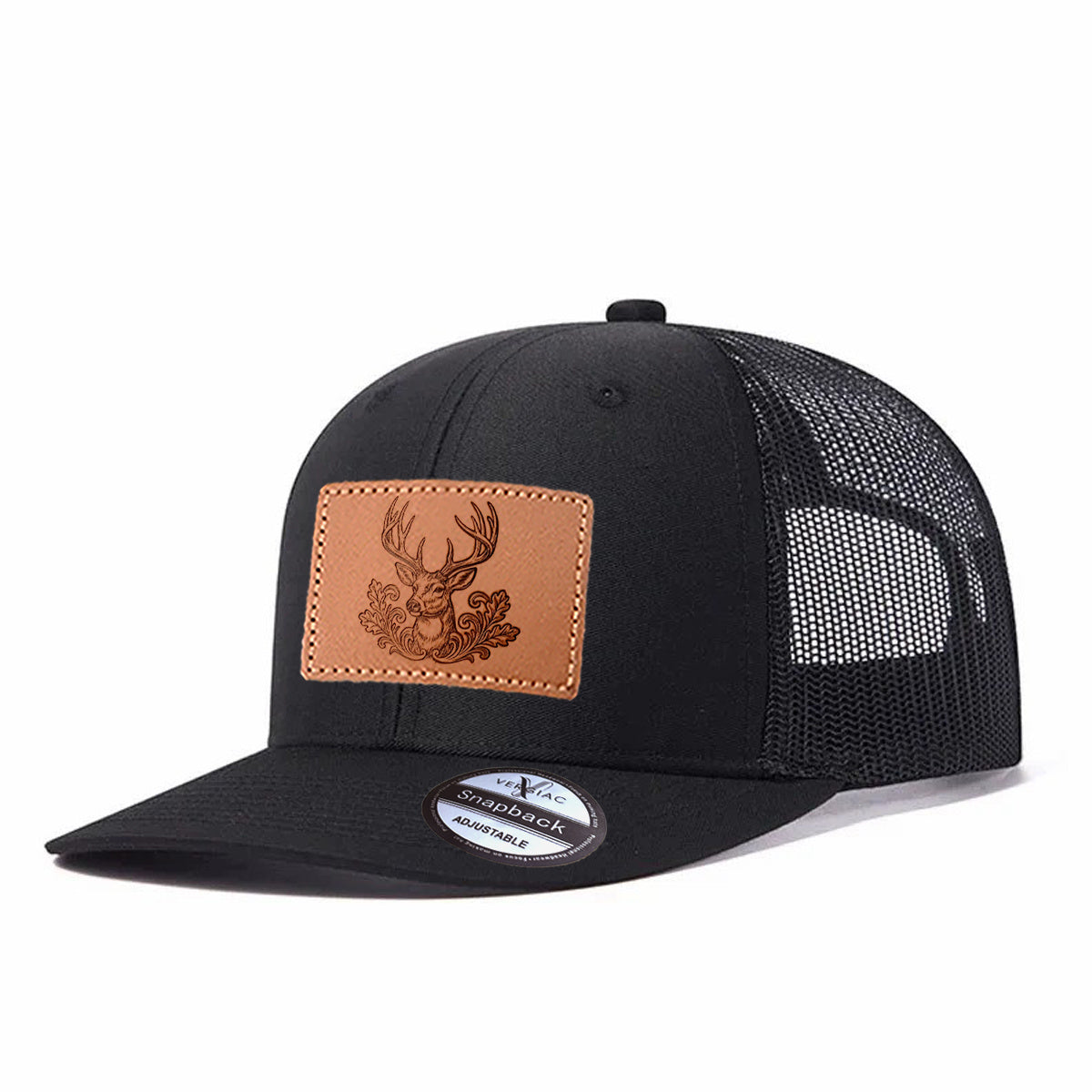 Elk Among Flowers Leather Patch Baseball Cap, Men's Breathable Adjustable Mesh Trucker Hat for Outdoor and Travel Wear