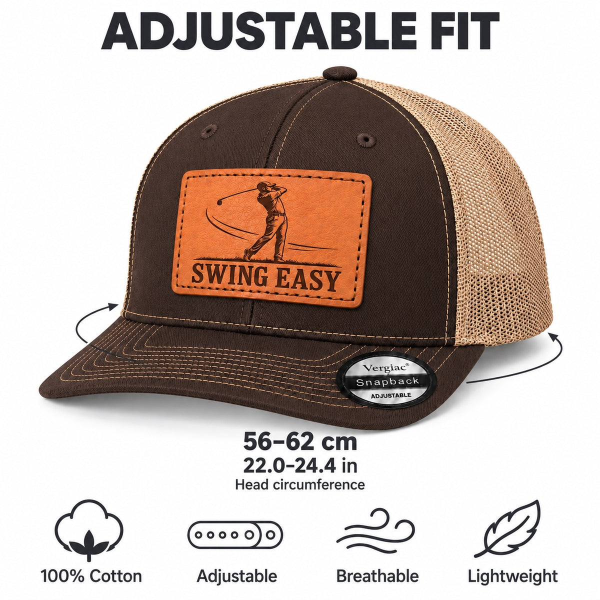 Swing Easy Golf Swing Graphic Leather Patch Trucker Hat