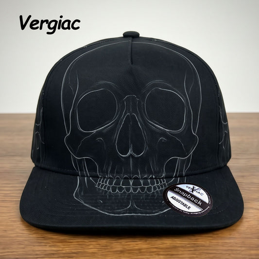 Skull Line Art Print Baseball Cap with Slightly Curved Brim, Adjustable Unisex Gothic Hat, 1 Piece