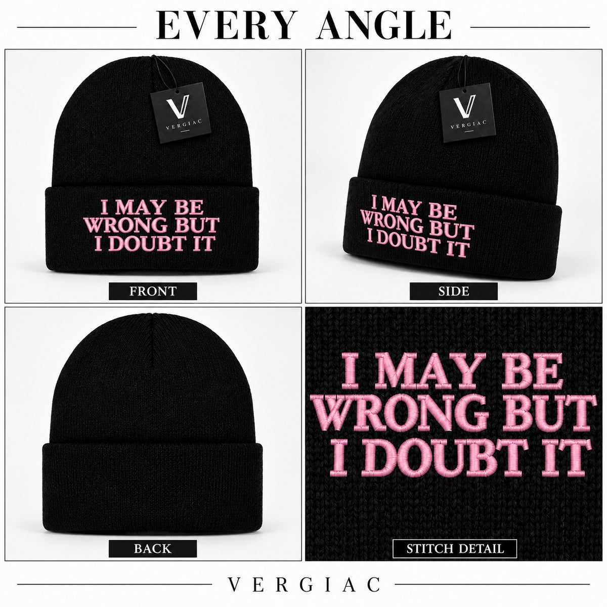 A I MAY BE WRONG BUT I DOUBT IT Embroidered Acrylic Knitted Hat Unisex High Elasticity High Gram Weight Warm and Comfortable