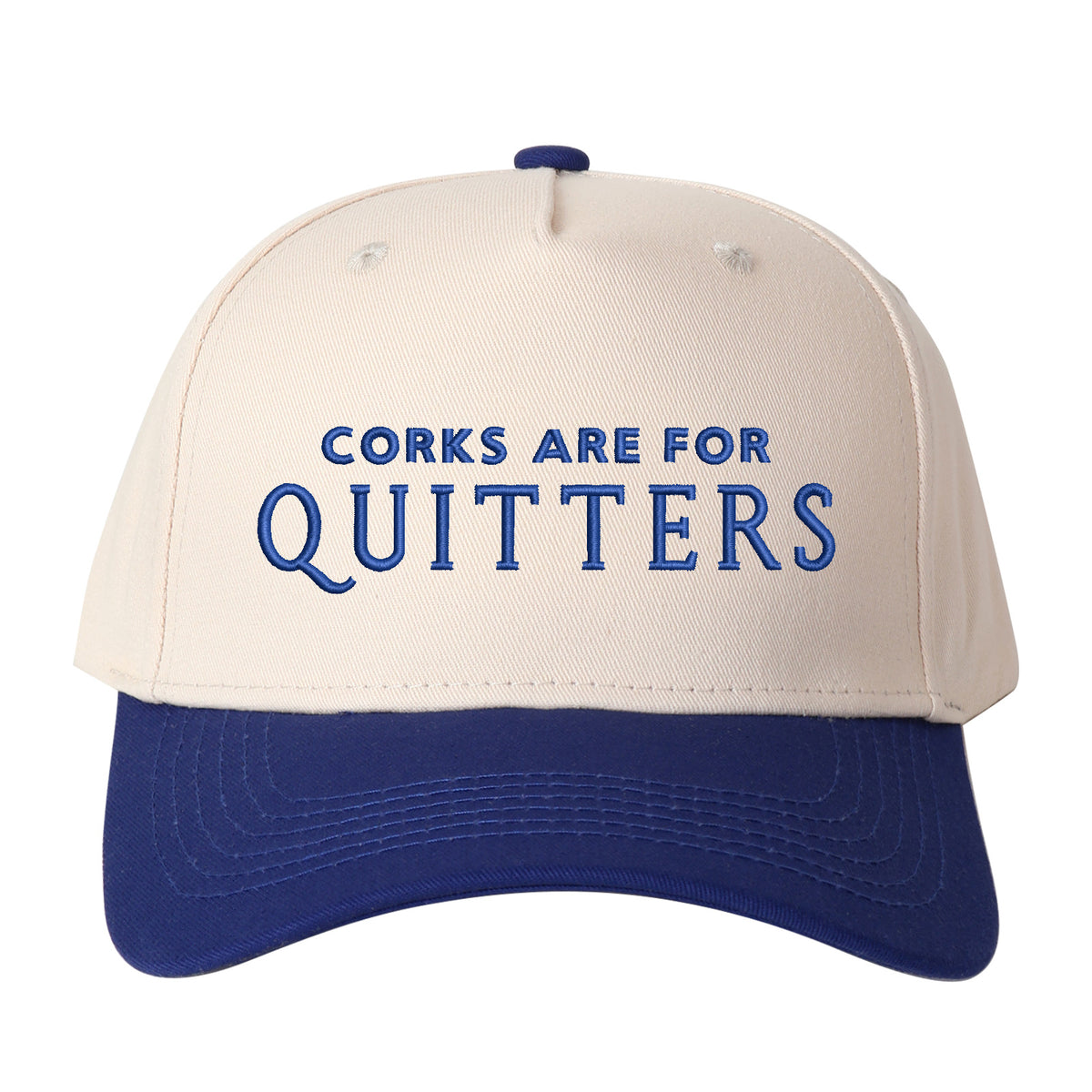 "CORKS ARE FOR QUITTERS" Letter Embroidered Patchwork Trucker Hat | Adjustable Unisex Snapback, Funny Wine Lover Travel Essential Cap