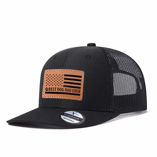 BEST DOG DAD EVER Lettering Leather Patch Baseball Cap, Men's Breathable Adjustable Mesh Trucker Hat for Outdoor and Travel Wear