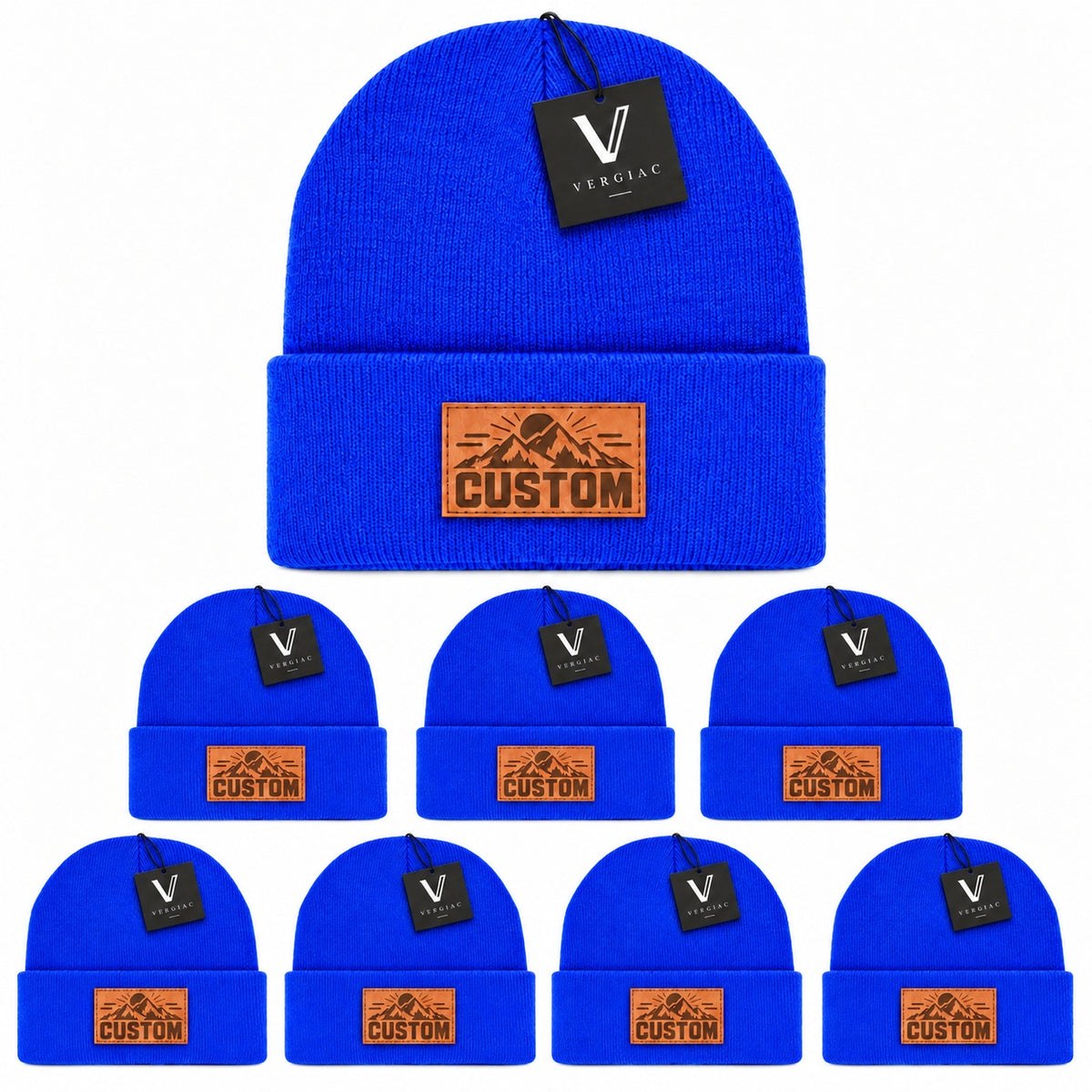 Custom Leather Patch Knit Beanies (8-Pack)