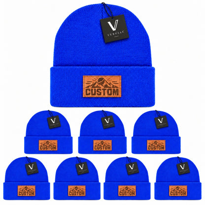 Custom Leather Patch Knit Beanies (8-Pack)