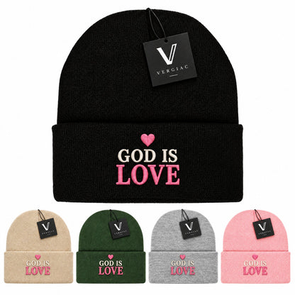 A GOD IS LOVE Embroidered Acrylic Knitted Hat Unisex High Elasticity High Gram Weight Warm and Comfortable