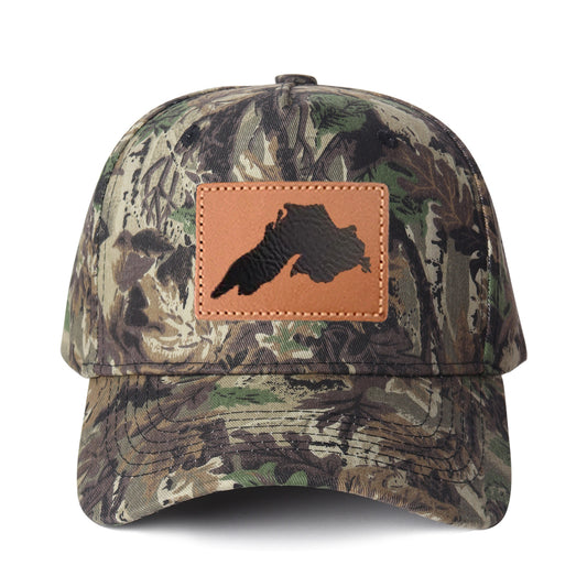 Upper Peninsula Of Michigan Leather Patch Trucker Hat