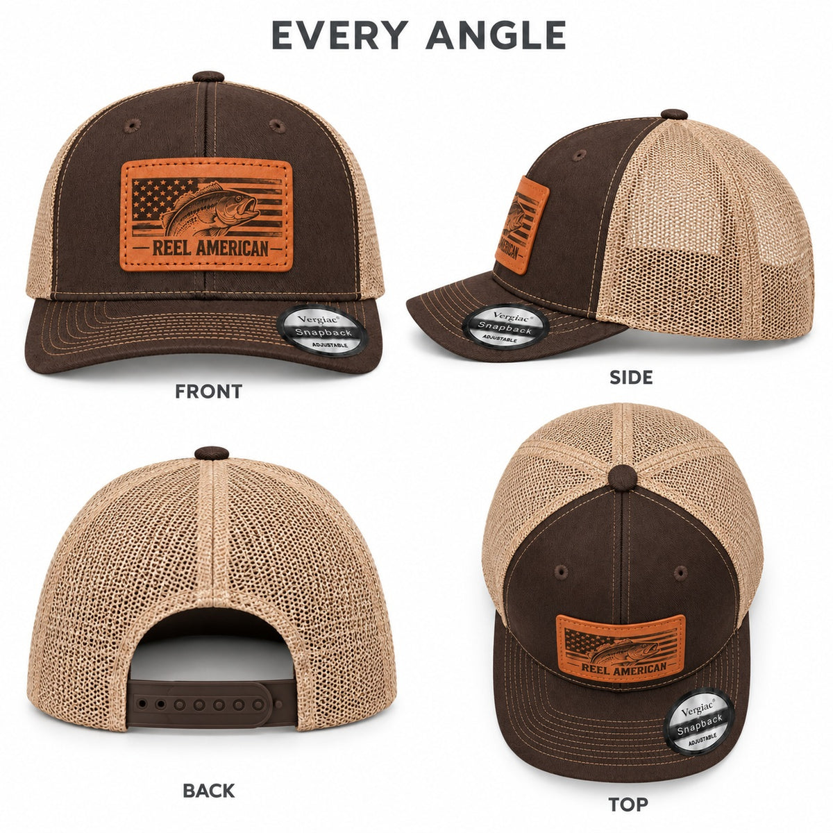 Reel American American Flag And Bass Graphic Leather Patch Trucker Hat