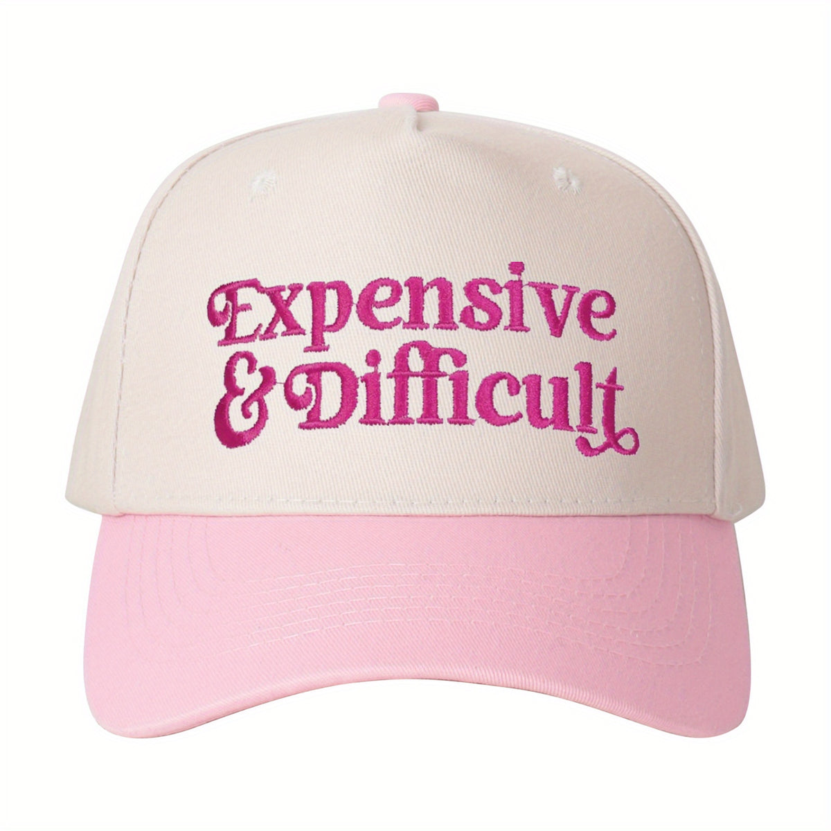 EXPENSIVE DIFFICULT Embroidered Baseball Cap Playful Color Blocked Adjustable Snapback Novelty Statement Sun Hat for Urban Attitude