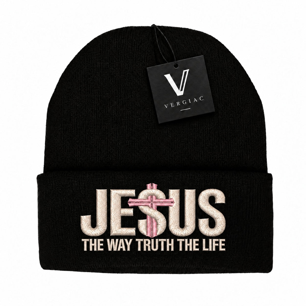 A JESUS Embroidered Acrylic Knitted Hat Unisex High Elasticity High Gram Weight Warm and Comfortable