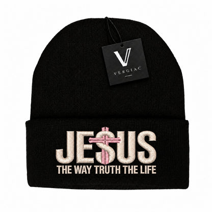 A JESUS Embroidered Acrylic Knitted Hat Unisex High Elasticity High Gram Weight Warm and Comfortable