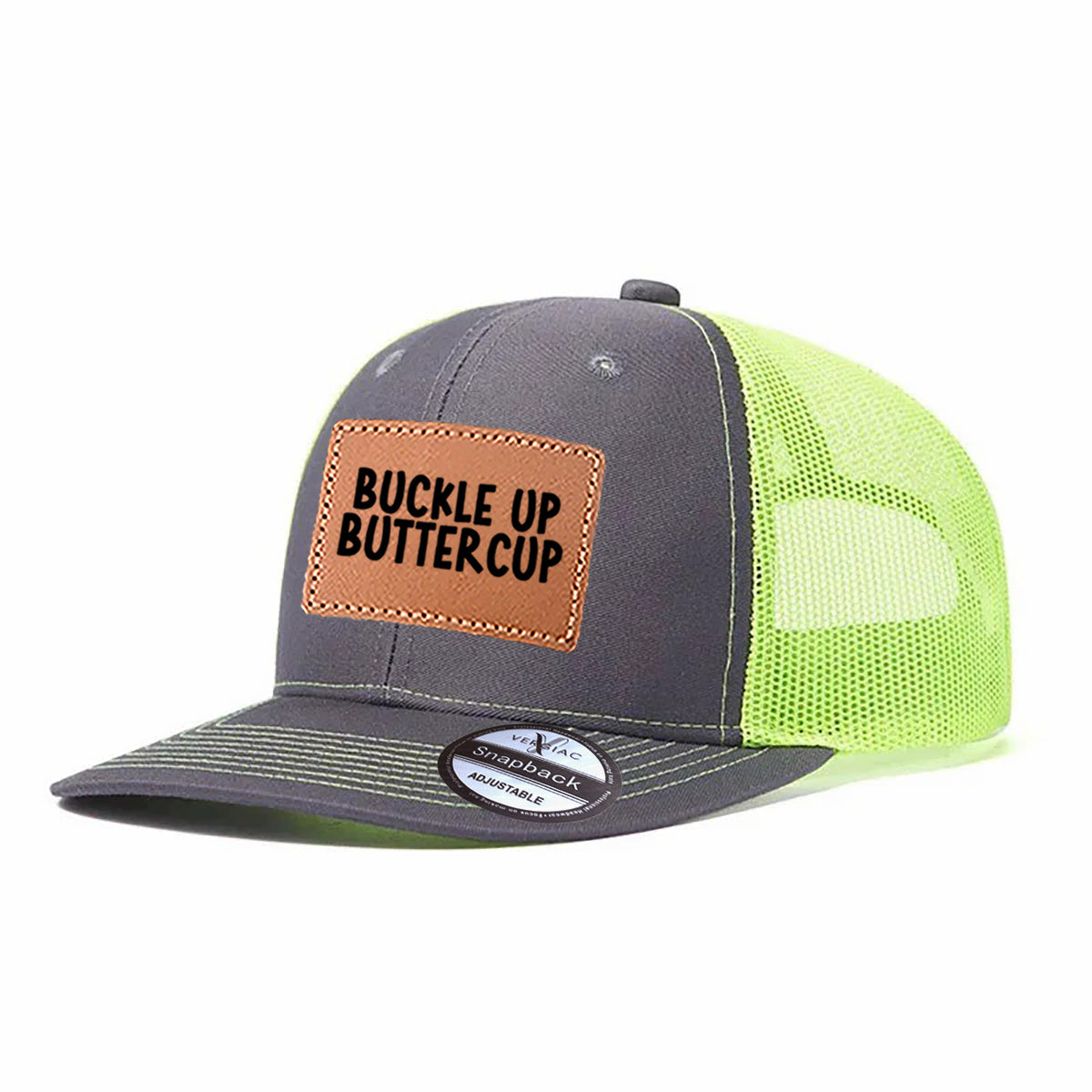 Buckle Up Buttercup Leather Patch Trucker Hat