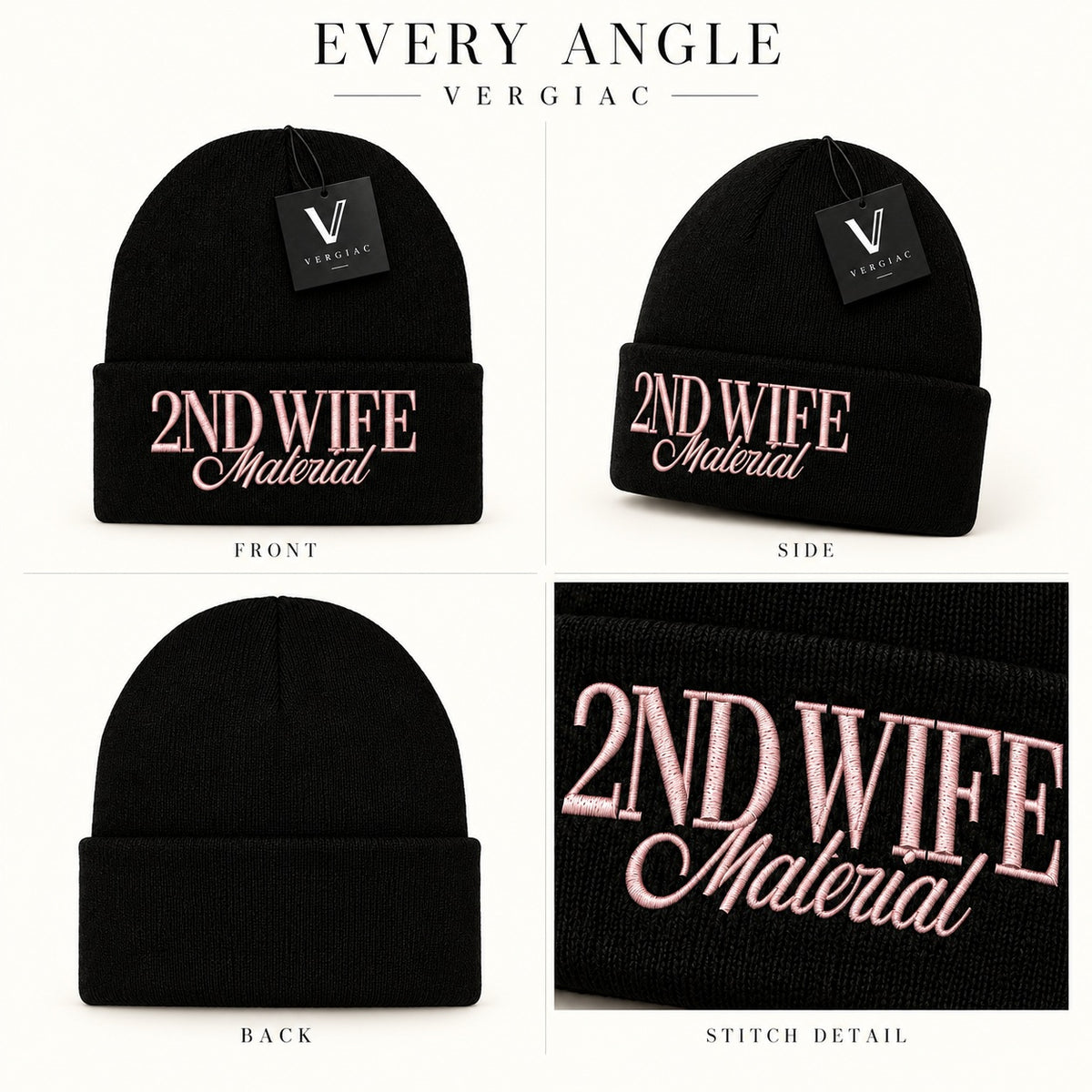 A 2ND WIFE Embroidered Acrylic Knitted Hat Unisex High Elasticity High Gram Weight Warm and Comfortable
