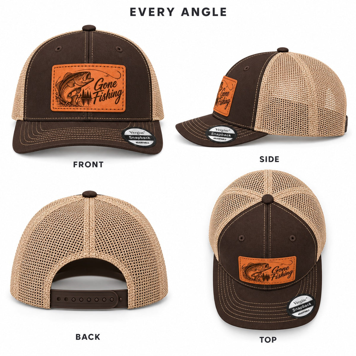 Gone Fishing Leather Patch Trucker Hat
