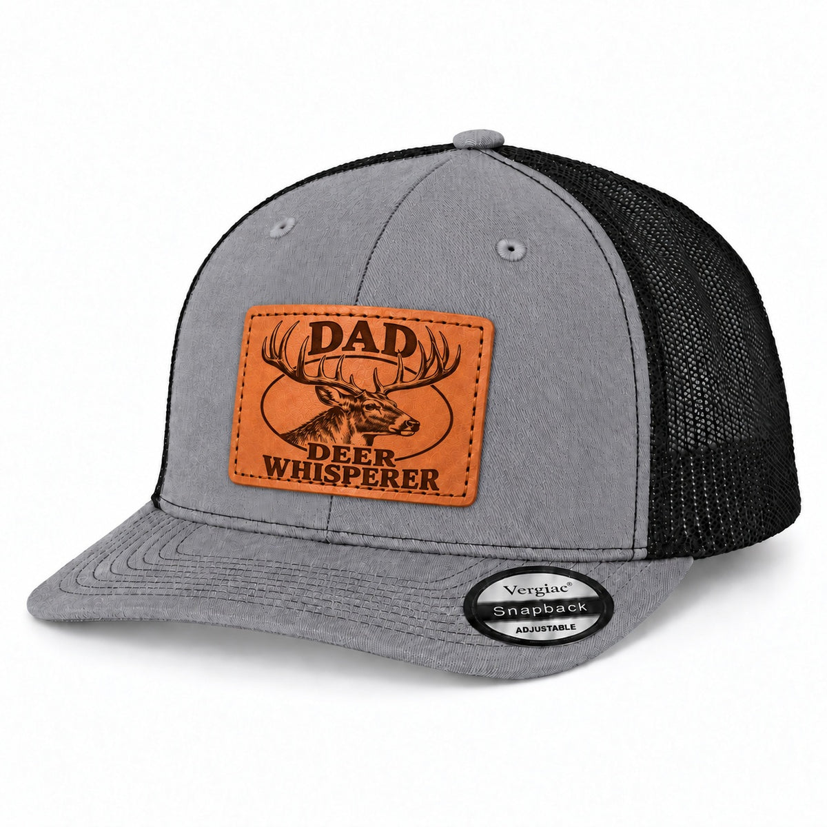 Dad Deer Whisperer Stag Head Graphic Leather Patch Trucker Hat