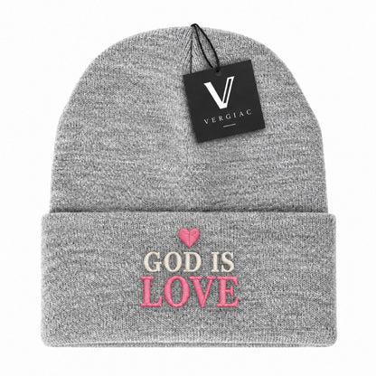 A GOD IS LOVE Embroidered Acrylic Knitted Hat Unisex High Elasticity High Gram Weight Warm and Comfortable
