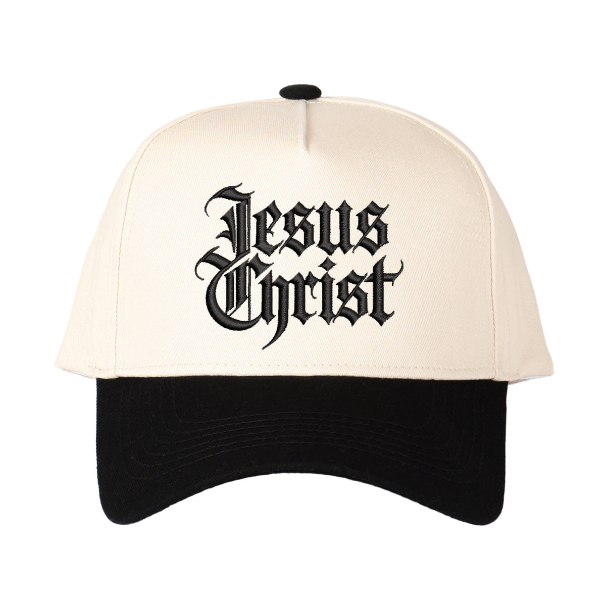 Gothic-style "Jesus Christ" Lettering Embroidered Trucker Hat