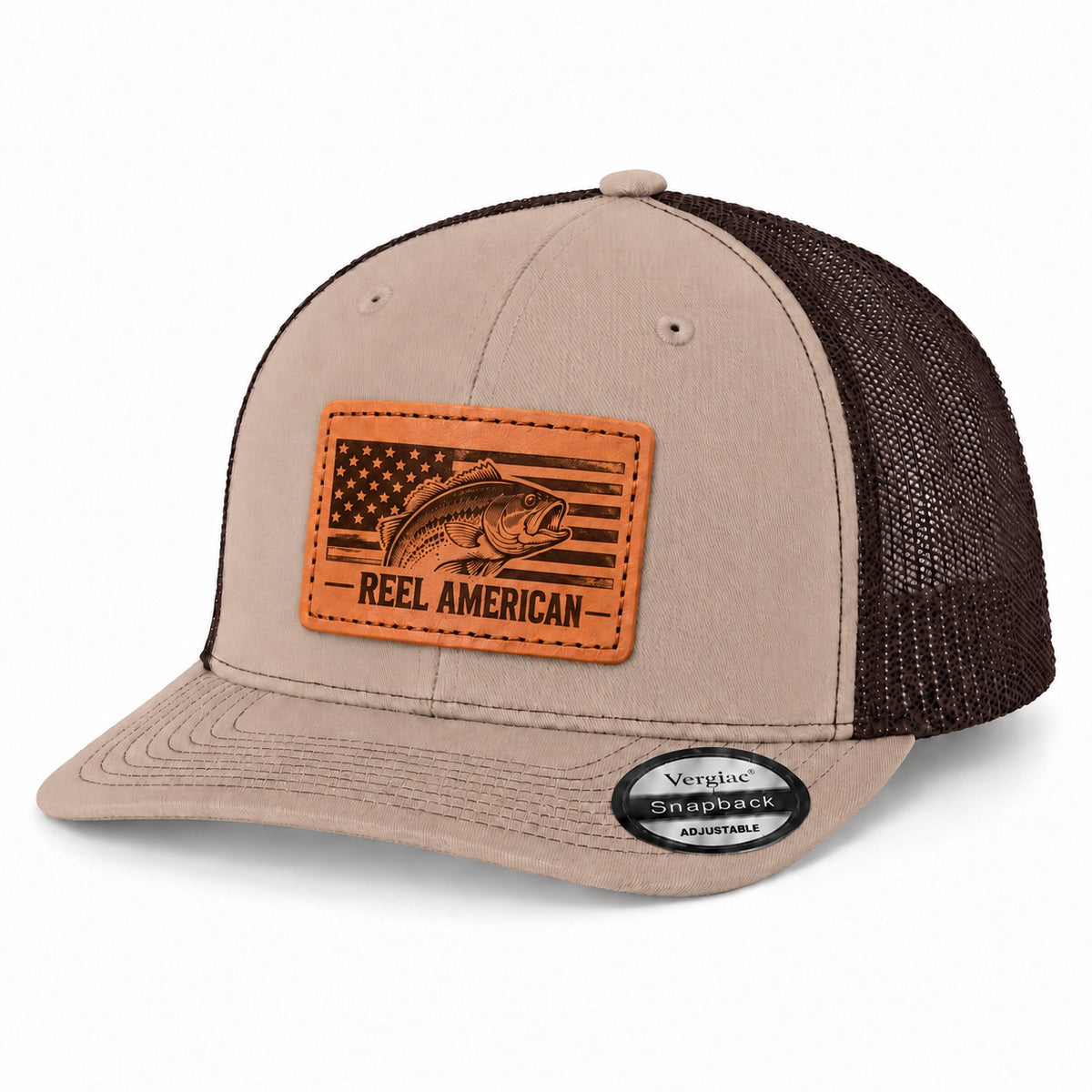 Reel American American Flag And Bass Graphic Leather Patch Trucker Hat
