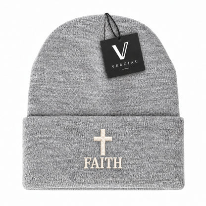 A FAITH Embroidered Acrylic Knitted Hat Unisex High Elasticity High Gram Weight Warm and Comfortable
