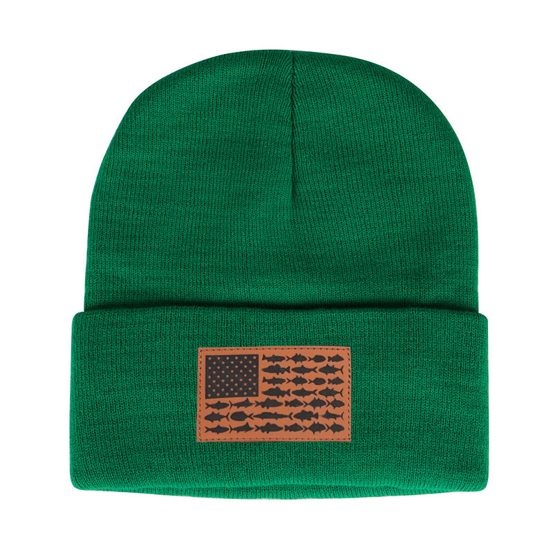 American Flag Leather Patch Beanie