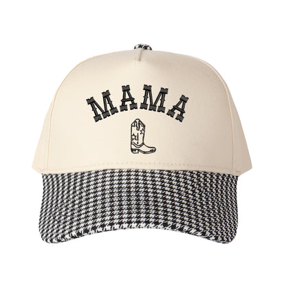 Mama And Boot Pattern Embroidered Trucker Hat