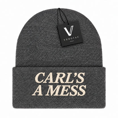 A CARL'S A MESS Embroidered Acrylic Knitted Hat Unisex High Elasticity High Gram Weight Warm and Comfortable