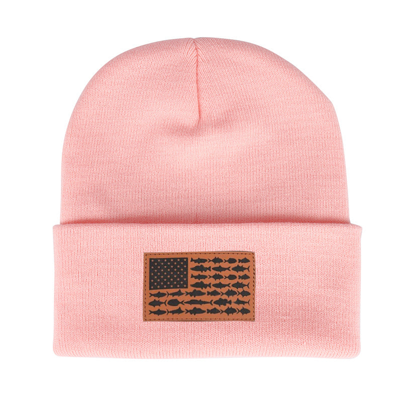American Flag Leather Patch Beanie