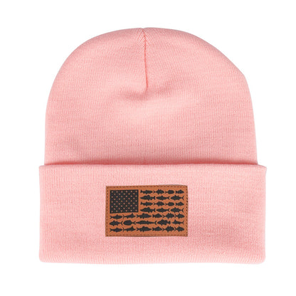American Flag Leather Patch Beanie