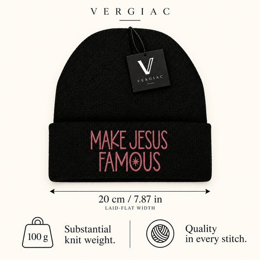 A MAKE JESUS FAMOUS Embroidered Acrylic Knitted Hat Unisex High Elasticity High Gram Weight Warm and Comfortable