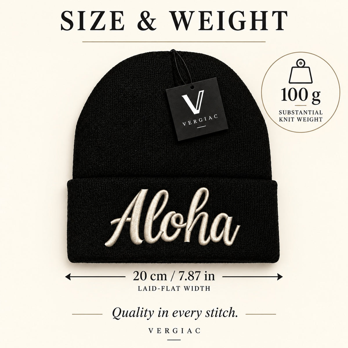 A ALOHA Embroidered Acrylic Knitted Hat Unisex High Elasticity High Gram Weight Warm and Comfortable