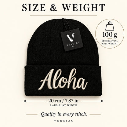 A ALOHA Embroidered Acrylic Knitted Hat Unisex High Elasticity High Gram Weight Warm and Comfortable