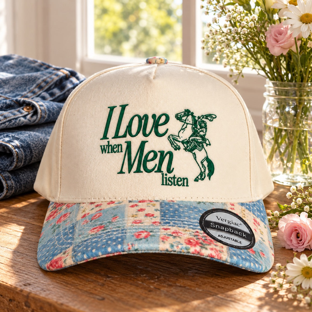 5-Panel Embroidered Cotton Trucker Hat with Printed Brim and Structured Front, Adjustable Unisex Baseball Cap, 1 Piece