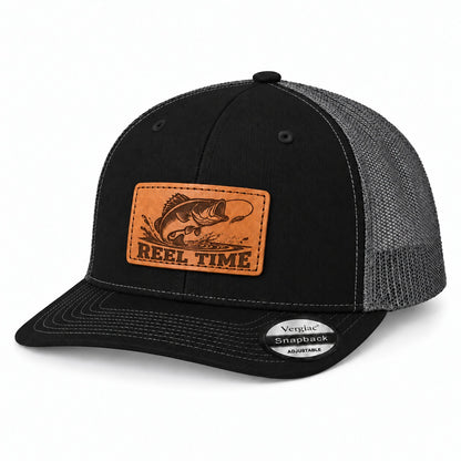 Reel Time Leather Patch Trucker Hat