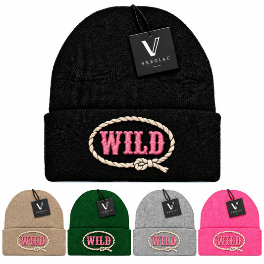 A WILD Embroidered Acrylic Knitted Hat Unisex High Elasticity High Gram Weight Warm and Comfortable