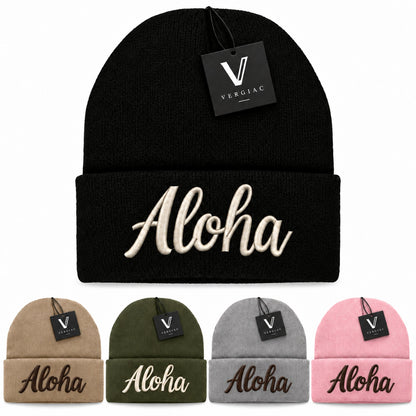 A ALOHA Embroidered Acrylic Knitted Hat Unisex High Elasticity High Gram Weight Warm and Comfortable