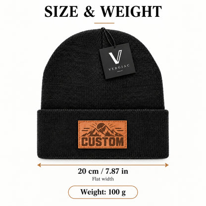 Custom Leather Patch Knit Beanies (8-Pack)